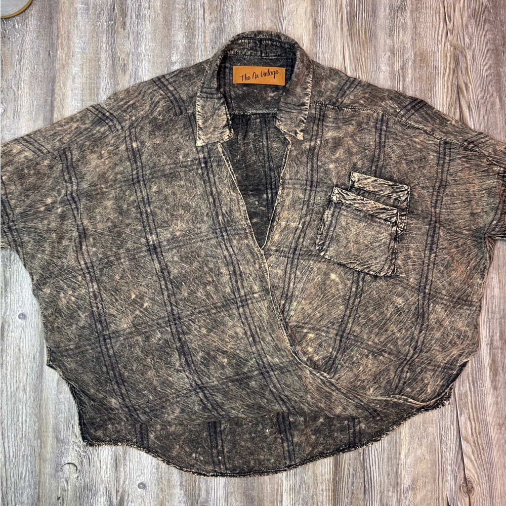 The Nu Vintage Womens Acid Wash Longsleeve Cotton Oversized Blouse Size Medium